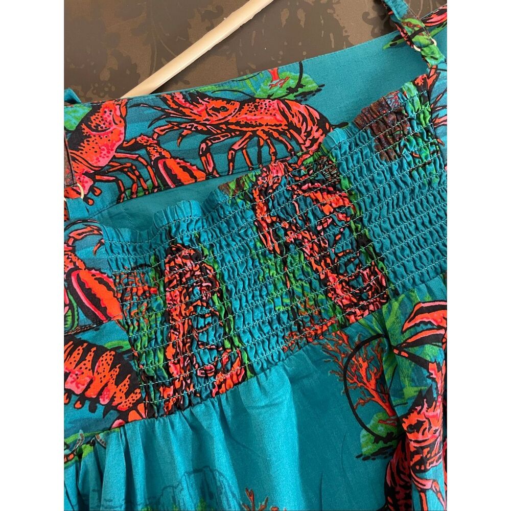 J.Crew Lobster Print Tiered Maxi Dress Sundress Turquoise Blue Size 6 - Picture 7 of 15